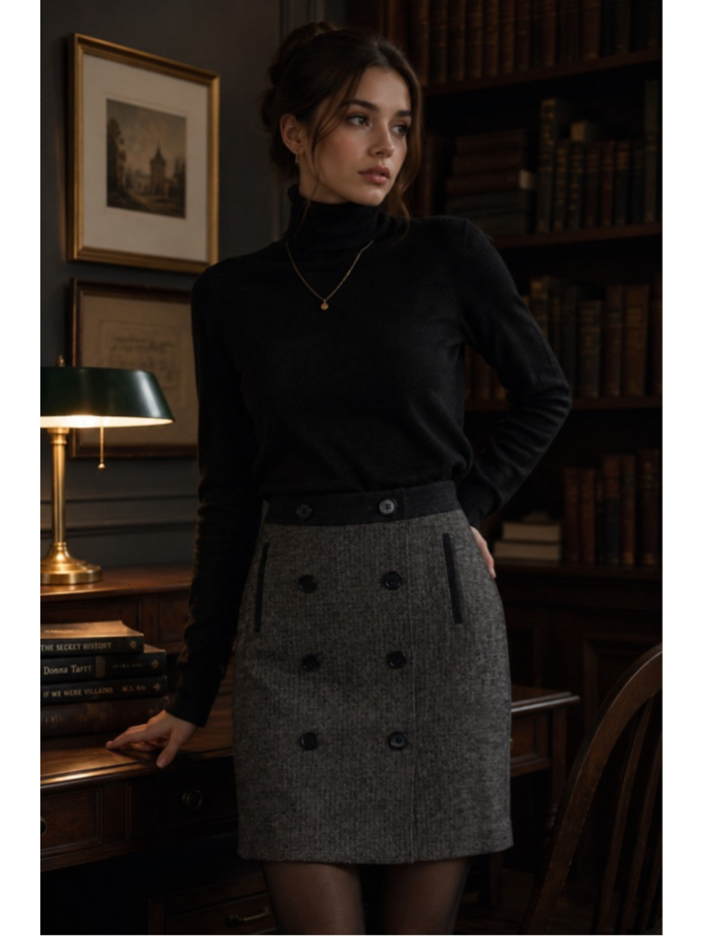 Ann Taylor Wool Blend Pencil Skirt Size 2 Dark Academia Preppy Plaid Midi